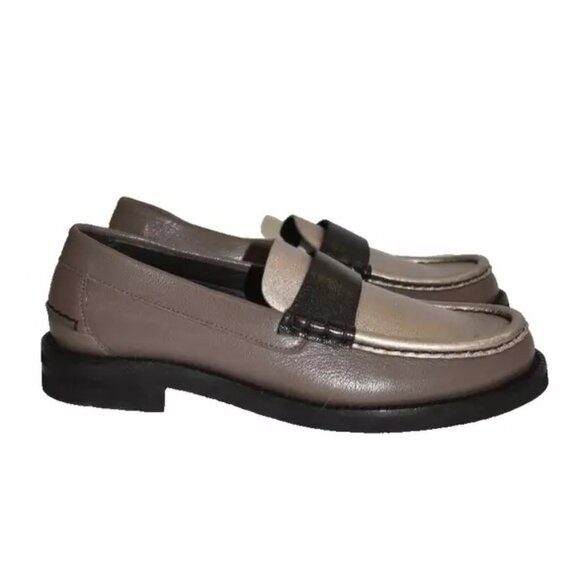 $750 PEDRO GARCIA STINA CLASSIC PENNY LOAFER FOSSIL METALLIC BLACK 41 (DB27) - Picture 2 of 8